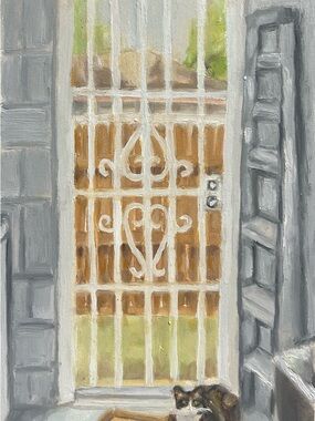 “Garden Gatekeeper” Original Oil Painting - oil on paper